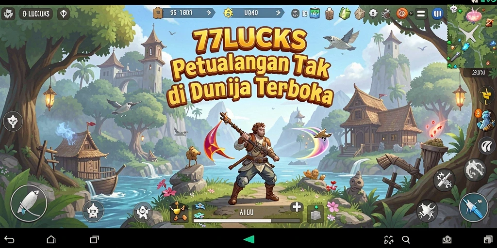 Tangkapan layar dari gameplay 77LUCKS yang menampilkan dunia terbuka yang luas.