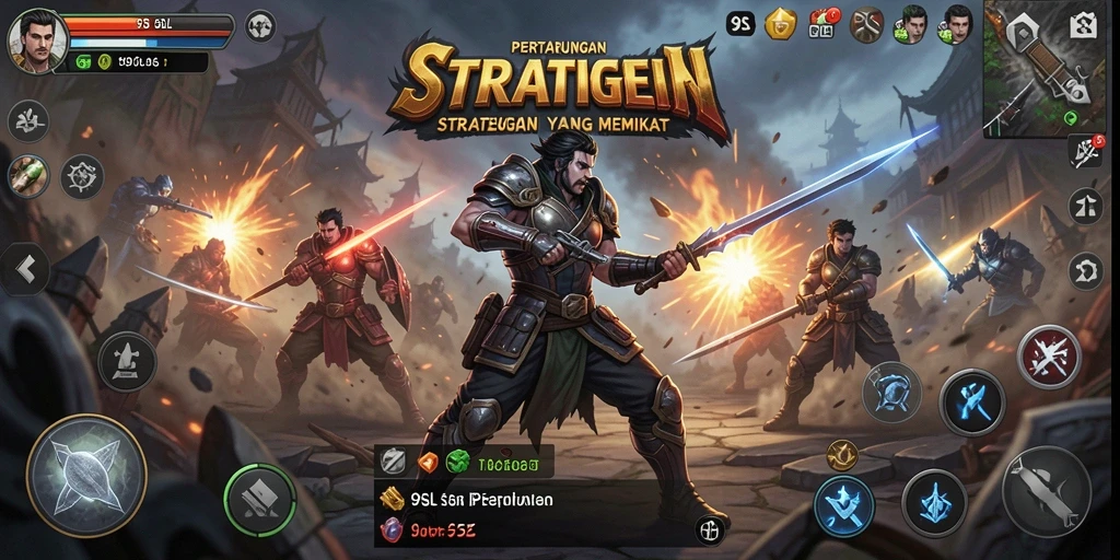Screenshot utama 9SL menampilkan aksi strategi yang intens.