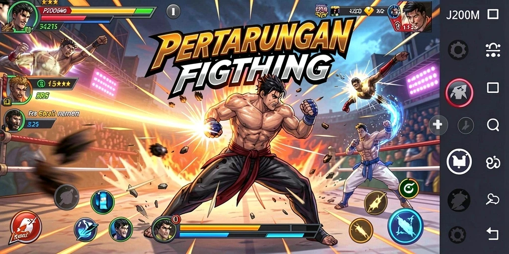 Tampilan gameplay J200M yang menegangkan dengan aksi Fighting yang dramatis.