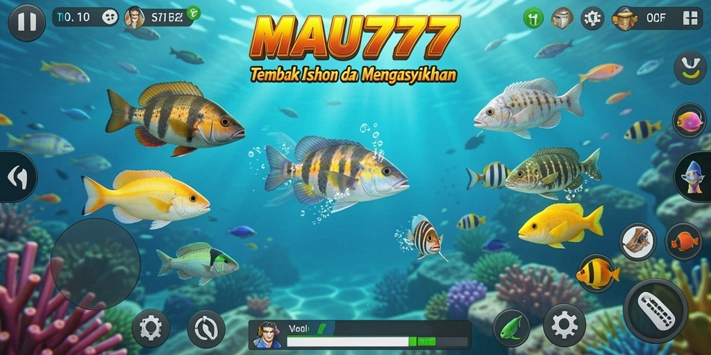 Tampilan gameplay seru dalam MAU777 saat menembak ikan.