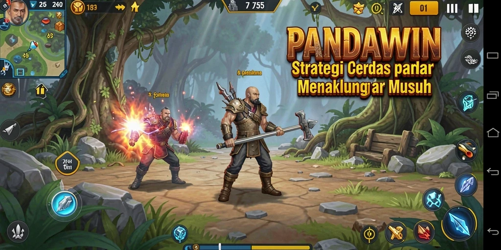 Tampilan dinamis dari gameplay strategi PANDAWIN.