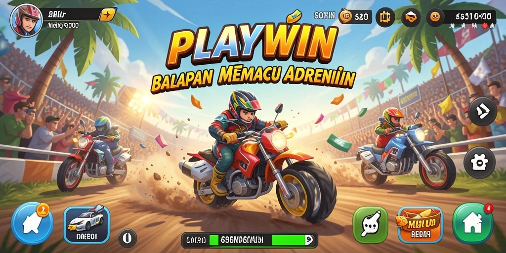 Tangkapan layar gameplay yang mendebarkan di <strong>PLAYWIN</strong> saat balapan.