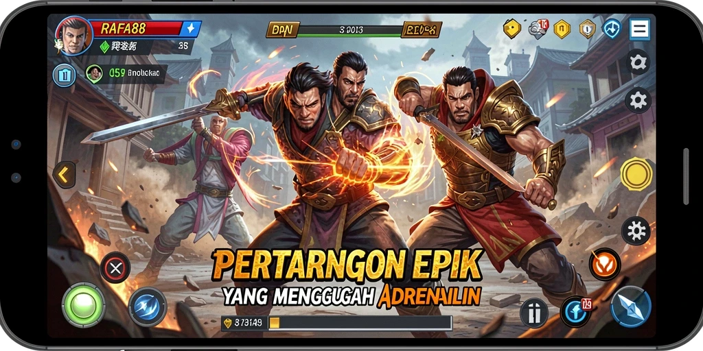 Screenshot gameplay RAFA88 dengan pertarungan karakter yang seru.