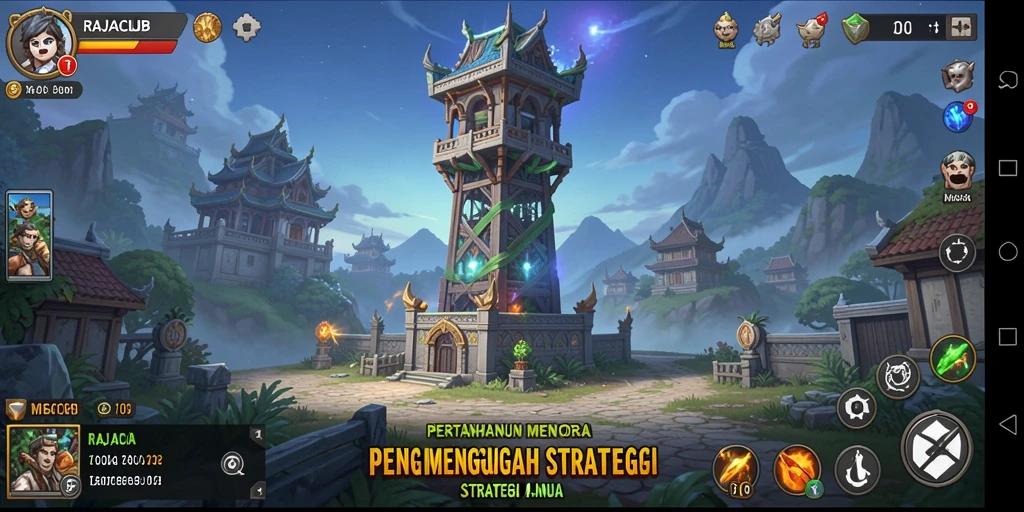 Menampilkan aksi seru dalam gameplay Tower Defense RAJACLUB.