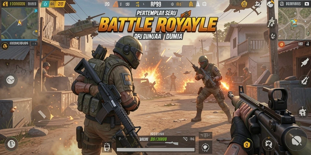 Screenshot RP99 menampilkan gameplay mendebarkan di arena Battle Royale.