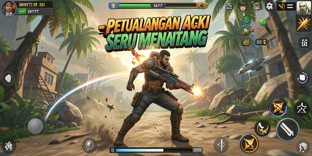 Screenshot SKY77 menunjukkan aksi cepat dan grafis memukau dalam gameplay.