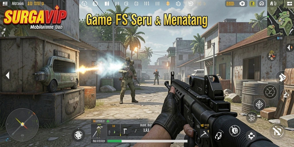Screenshot gameplay SURGAVIP menampilkan aksi tembak-menembak yang mendebarkan.
