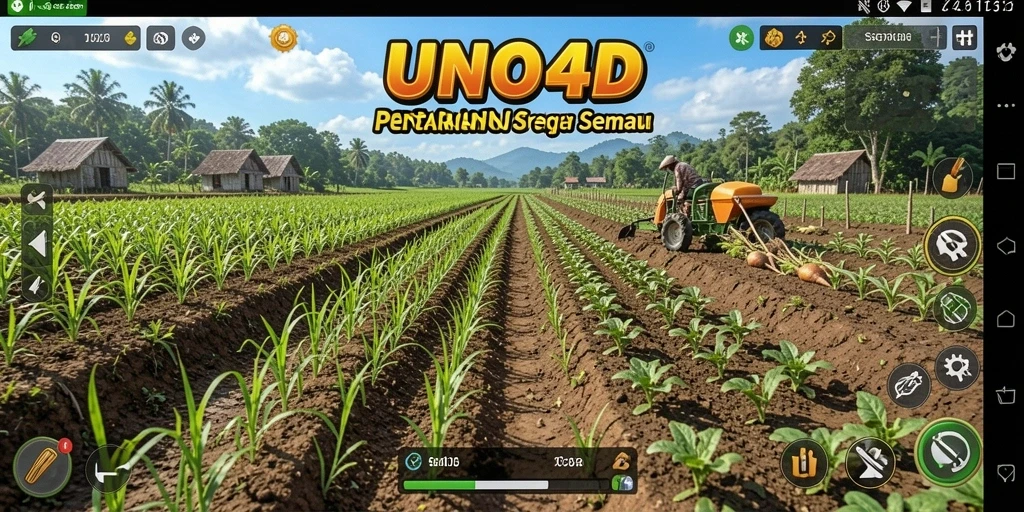 Tampilan gameplay <strong>UNO4D</strong> dengan aktivitas pertanian yang mengasyikkan.