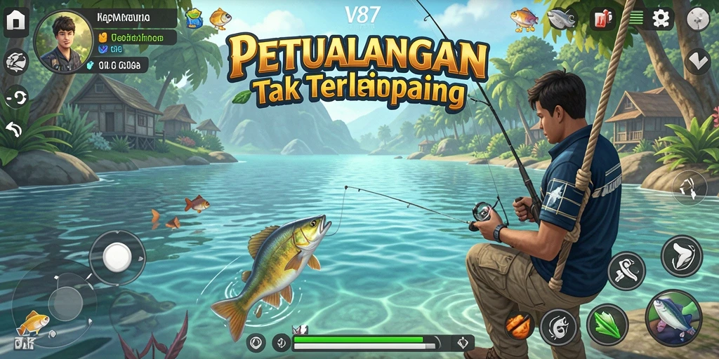 Tampilan gameplay <strong>V87</strong> yang menakjubkan dengan suasana memancing yang hidup.
